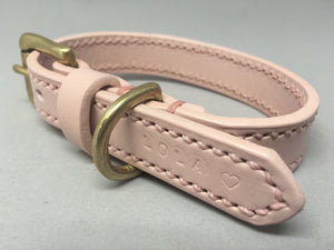Pastel Pink Full Stitched Leather Dog Collar and Lead Set