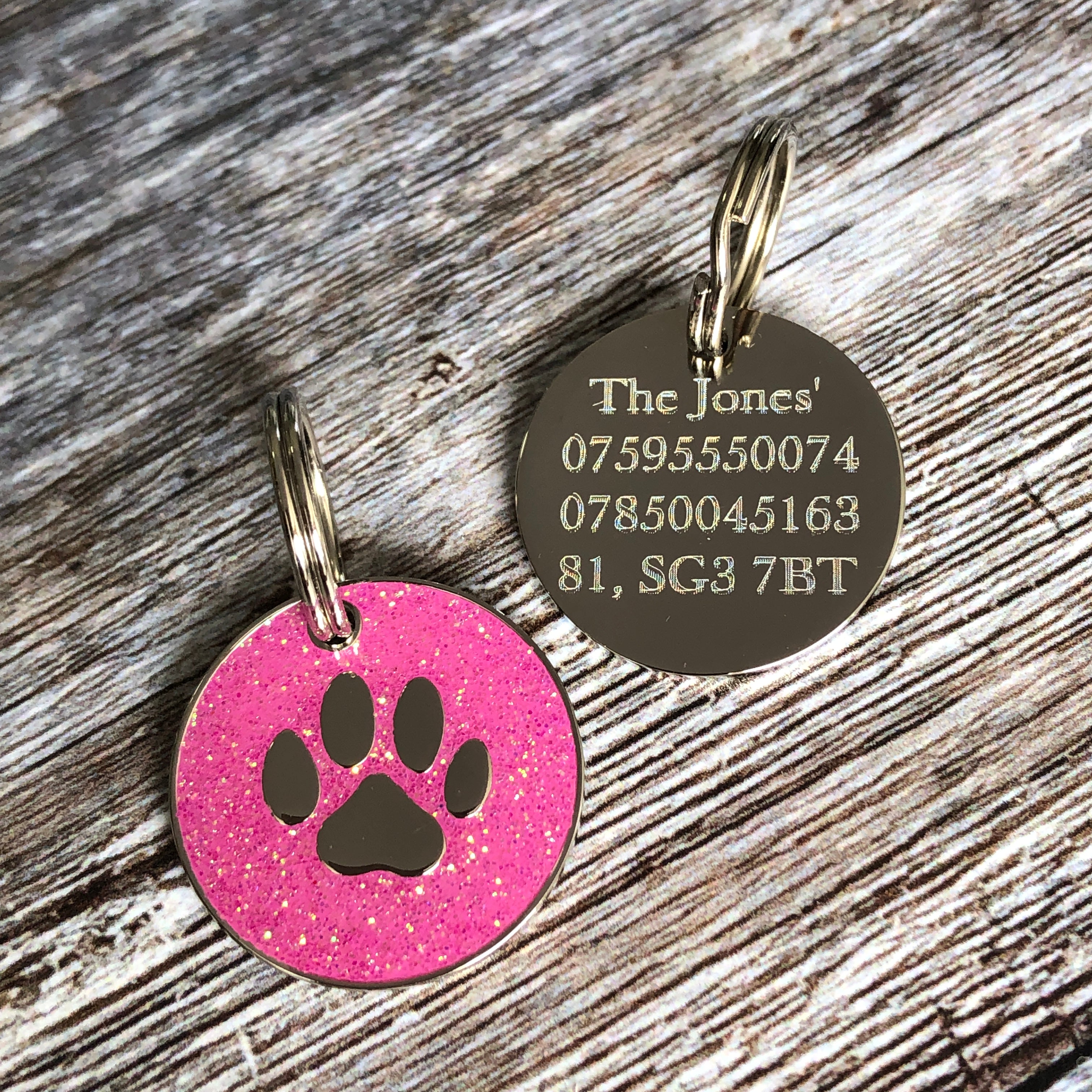 pink paw dog tag