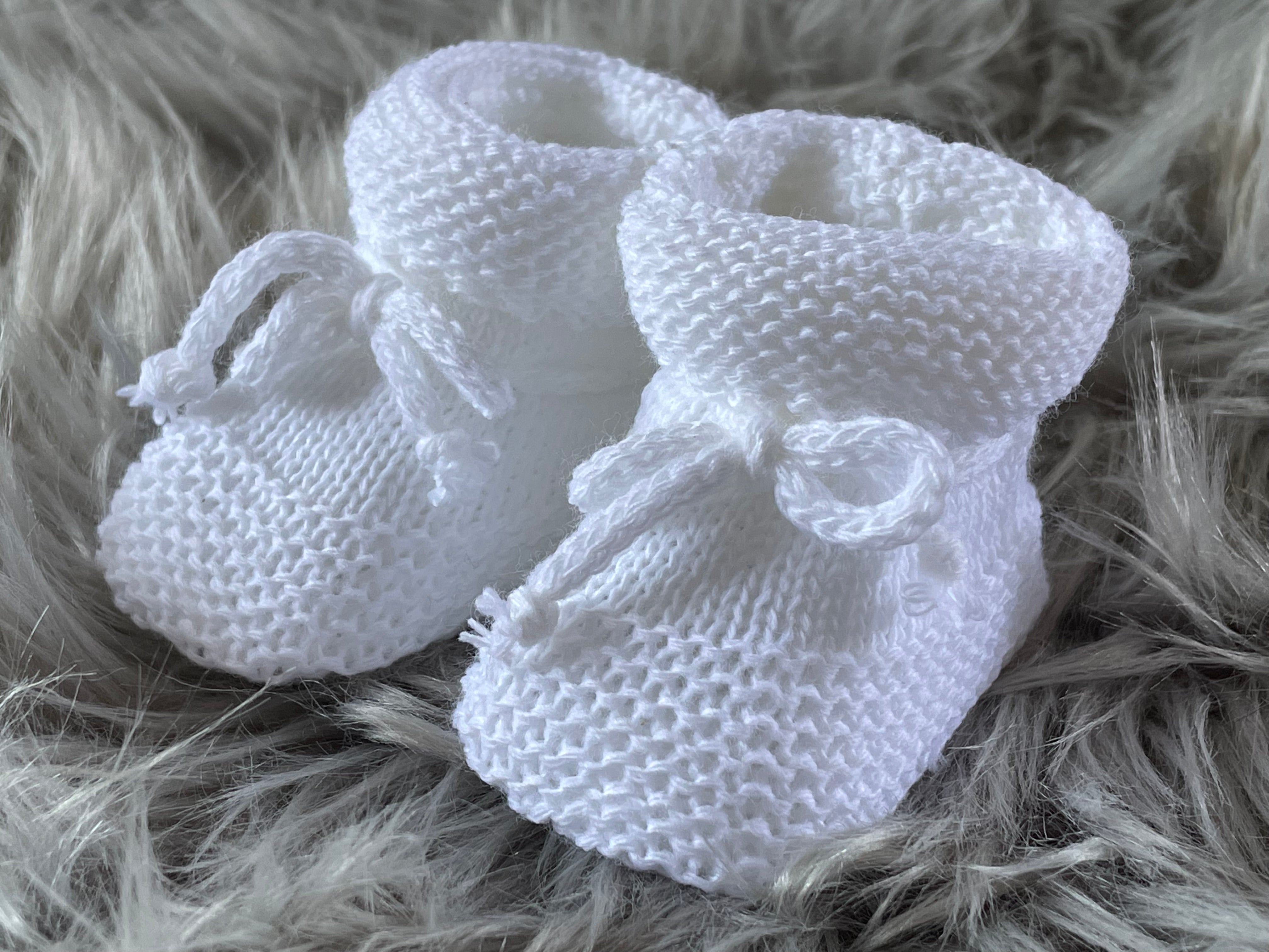 White Knitted Tie Up Newborn Baby Booties
