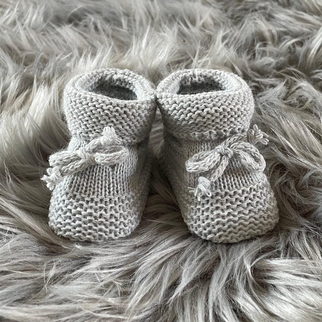 grey knitted newborn baby booties