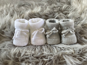 White Knitted Tie Up Newborn Baby Booties