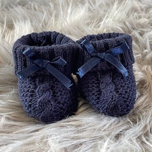 Navy blue knitted baby booties