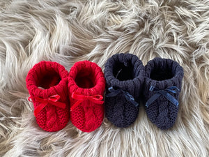 Navy Blue Knitted Newborn Baby Booties With Bow