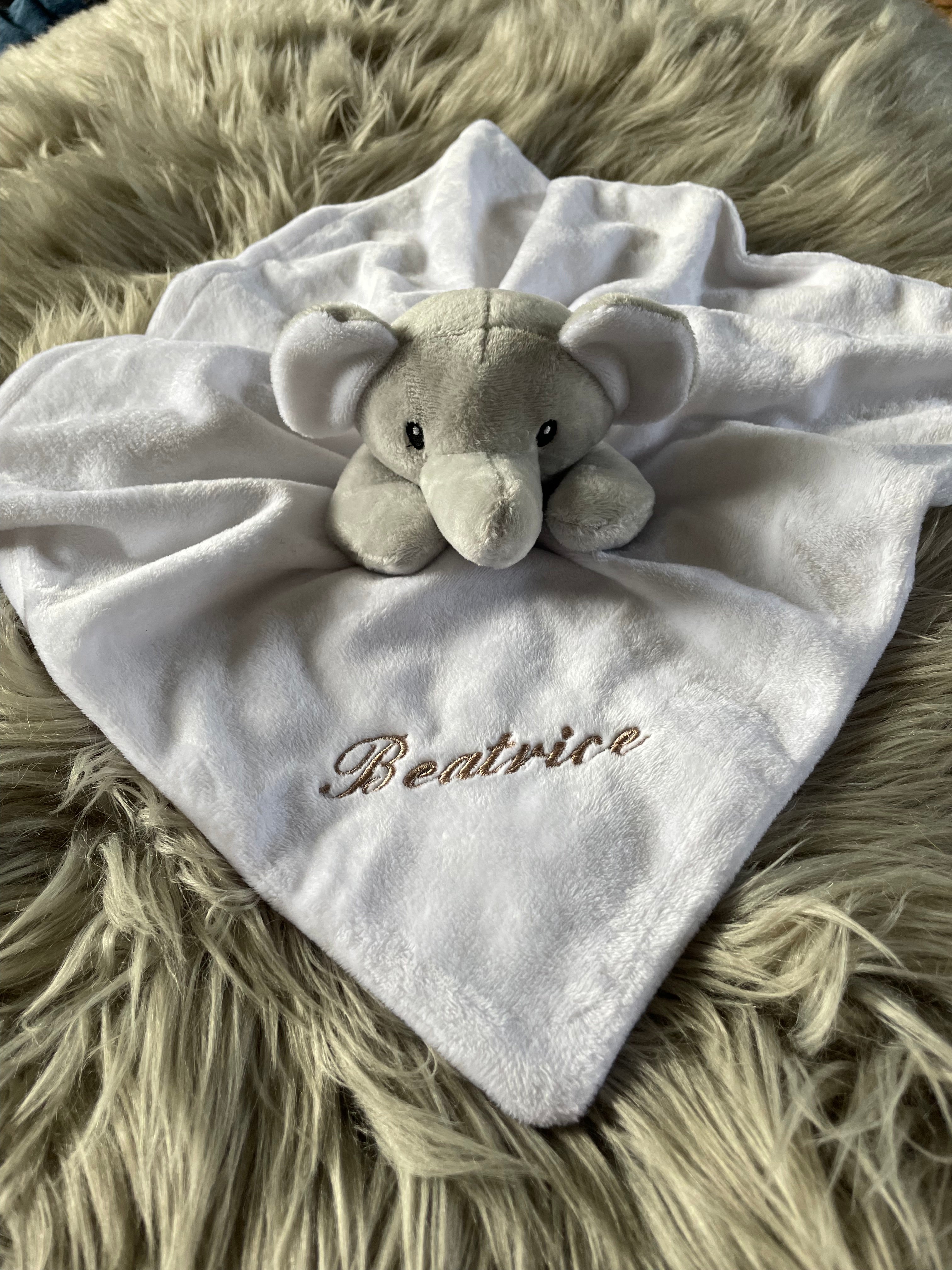 Embroidered White Baby Elephant Comforter