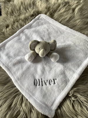 Embroidered White & Grey Baby Elephant Comforter