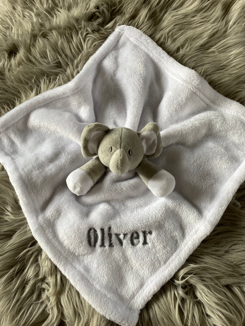 Embroidered White & Grey Baby Elephant Comforter