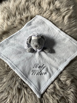 Embroidered Blue & Grey Baby Bear Comforter  Edit alt text