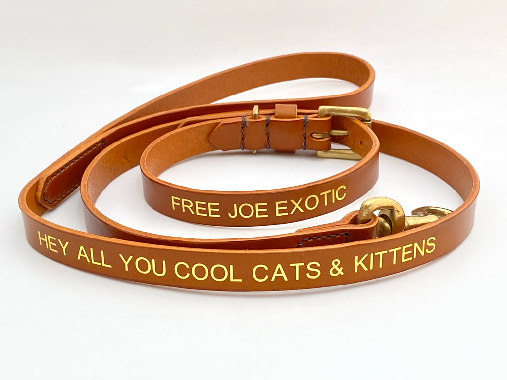 Joe Exotic Leather dog collar and lead set