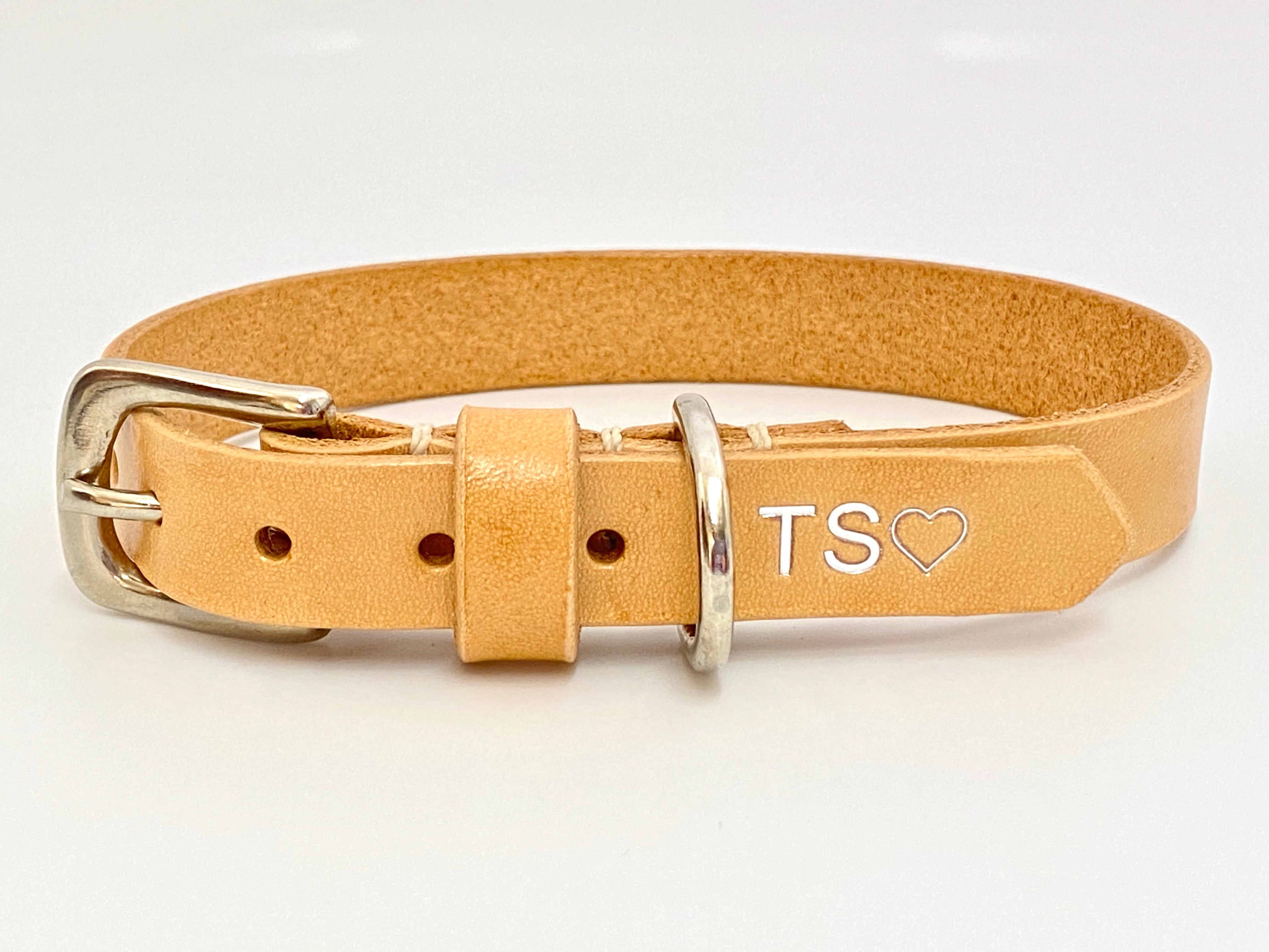 personalised initials leather dog collar