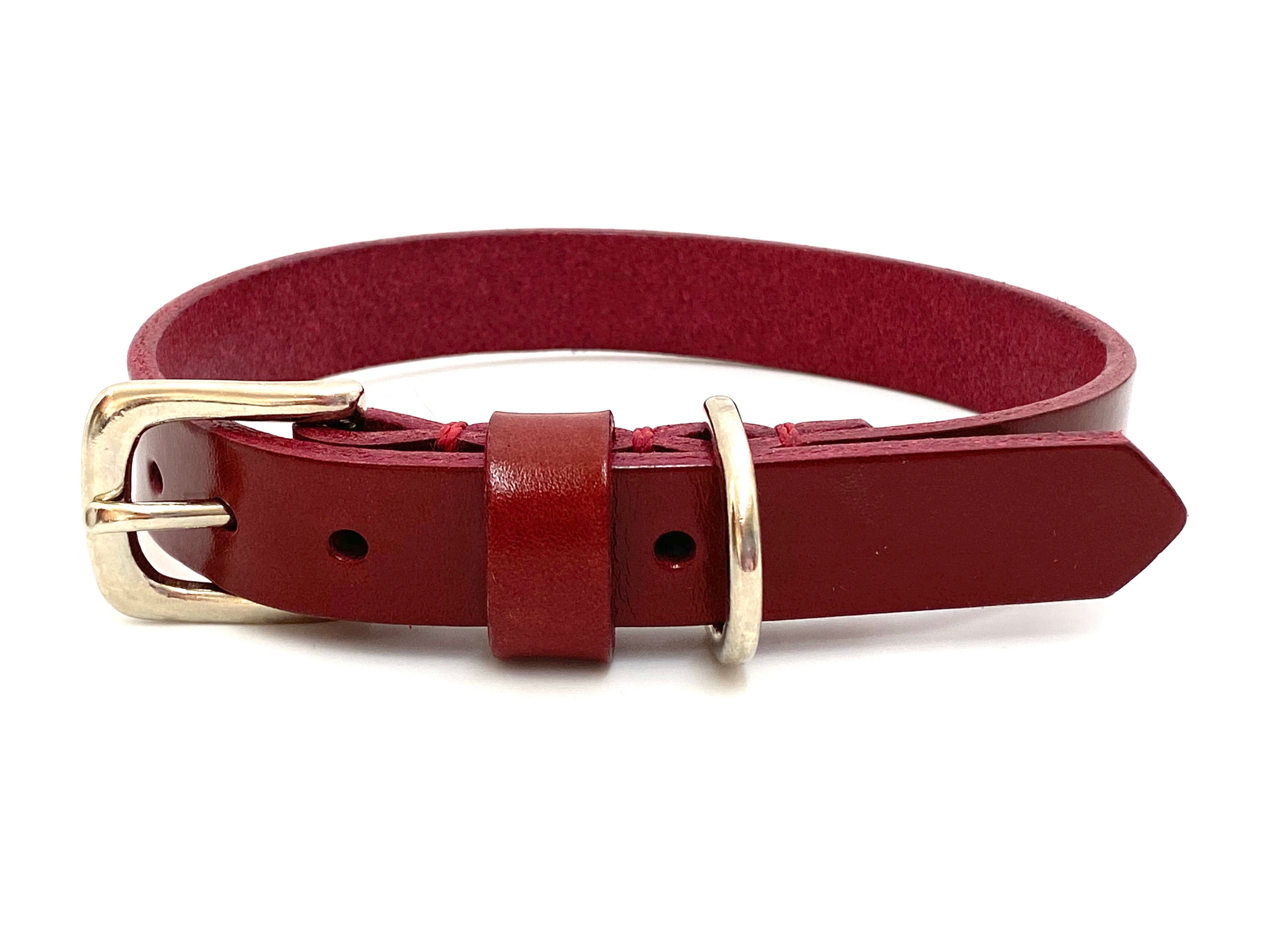bordeaux red leather dog collar
