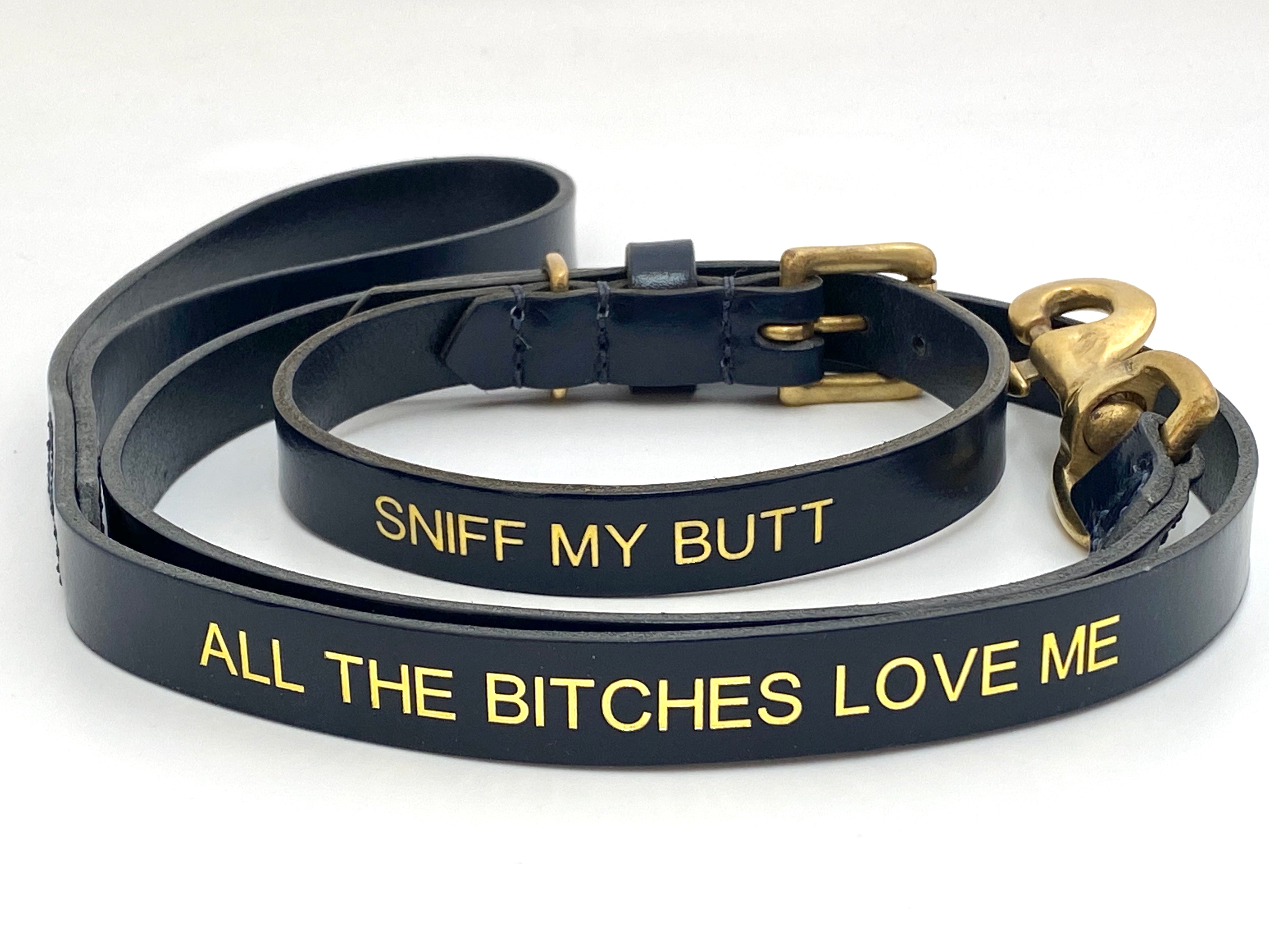 sniff my butt leather dog collar