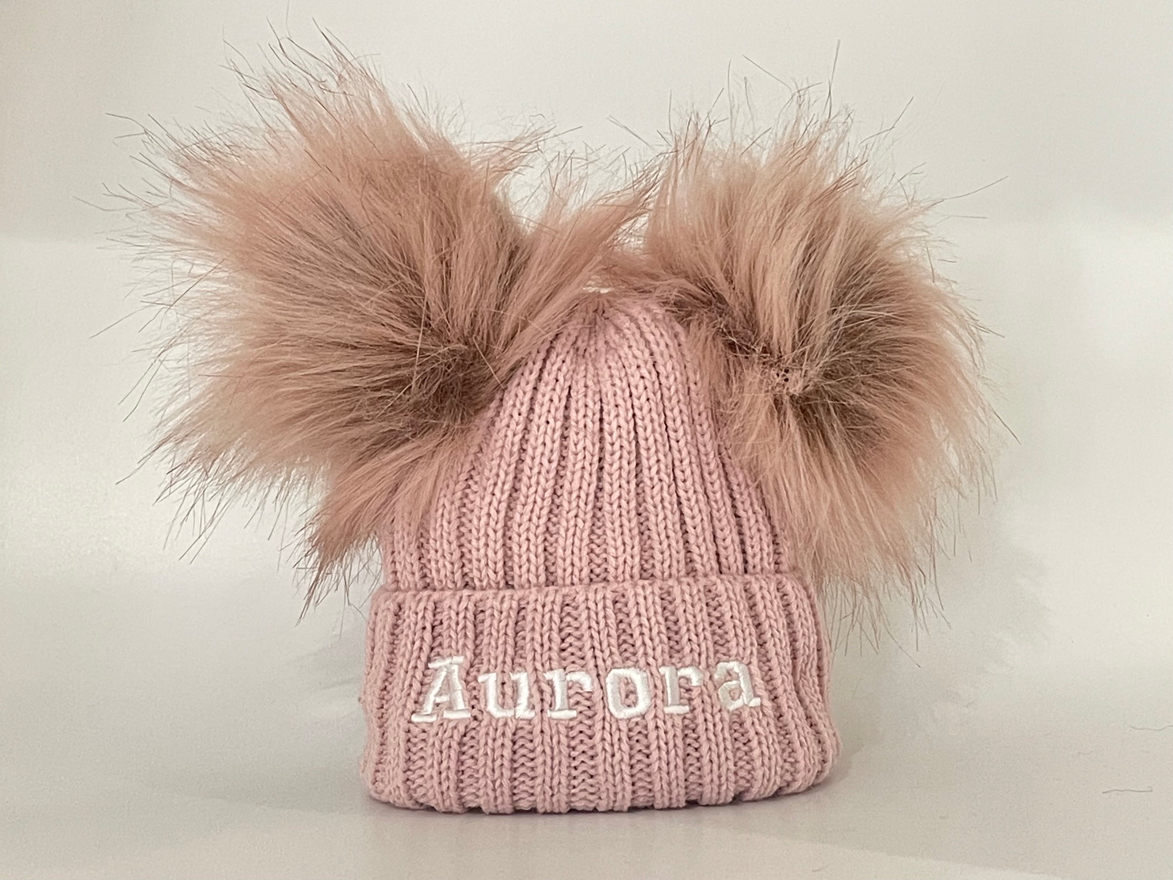 Rose gold double pom pom knitted hat