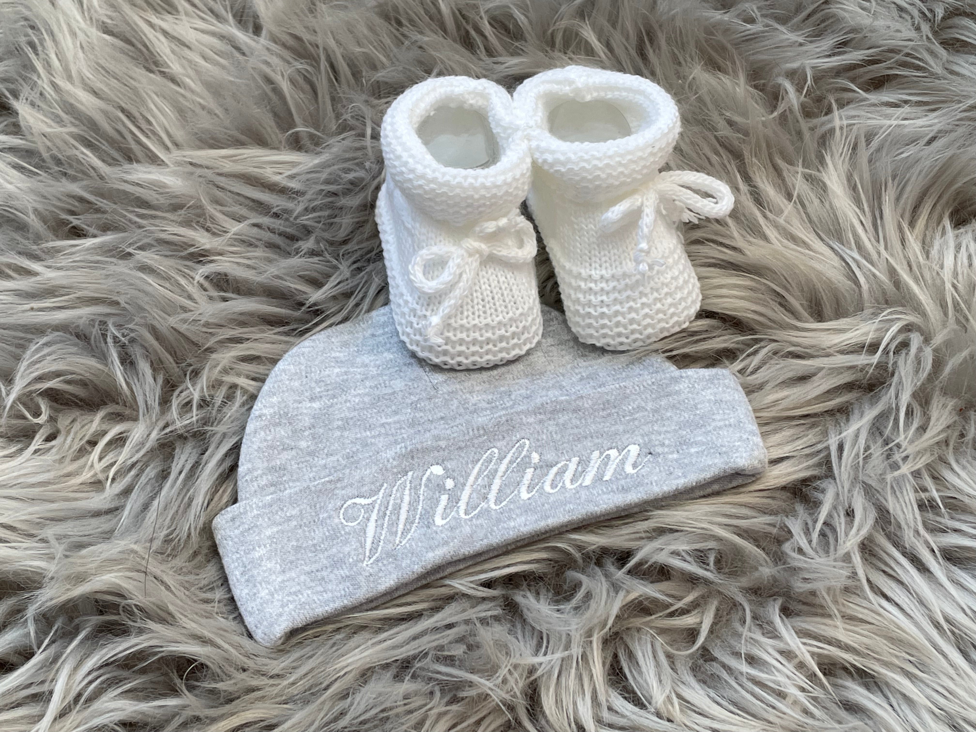 knitted booties and baby hat set