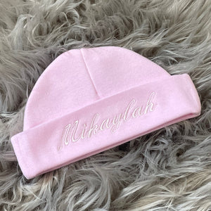 Personalised Embroidered Pink Newborn Baby Hat