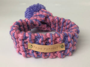 Pink & Lilac Knitted Pom Pom Dog Scarf