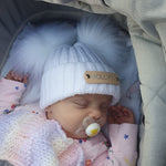 White Knitted double pom pom baby hat
