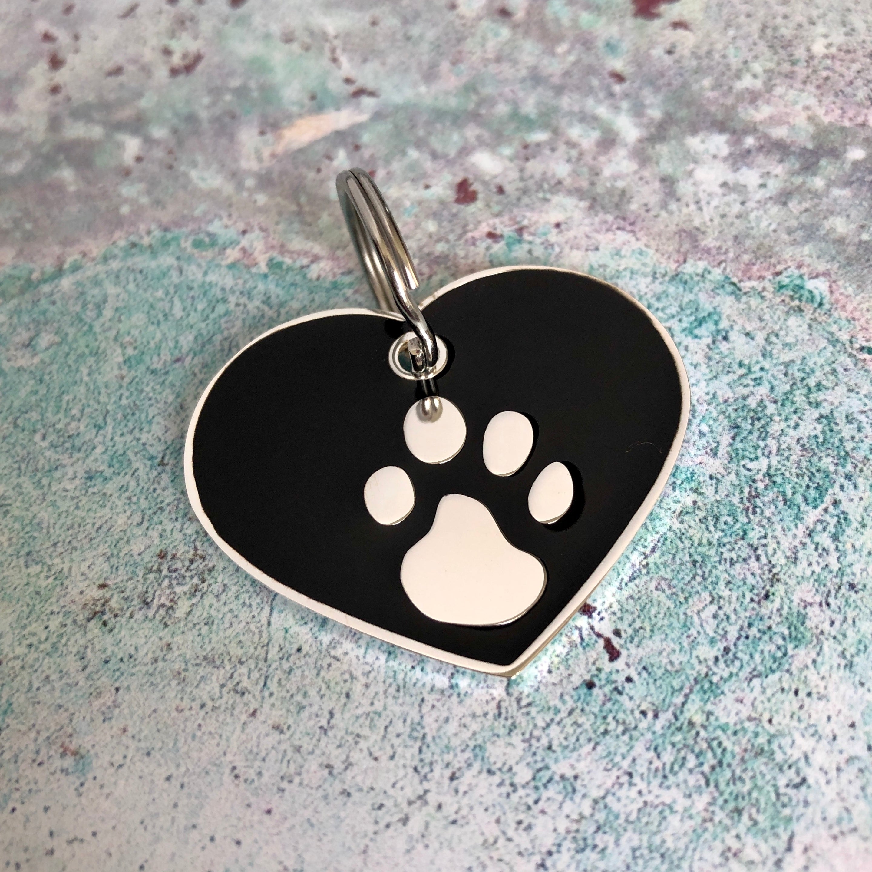 Black And Silver Heart Pet ID Tag