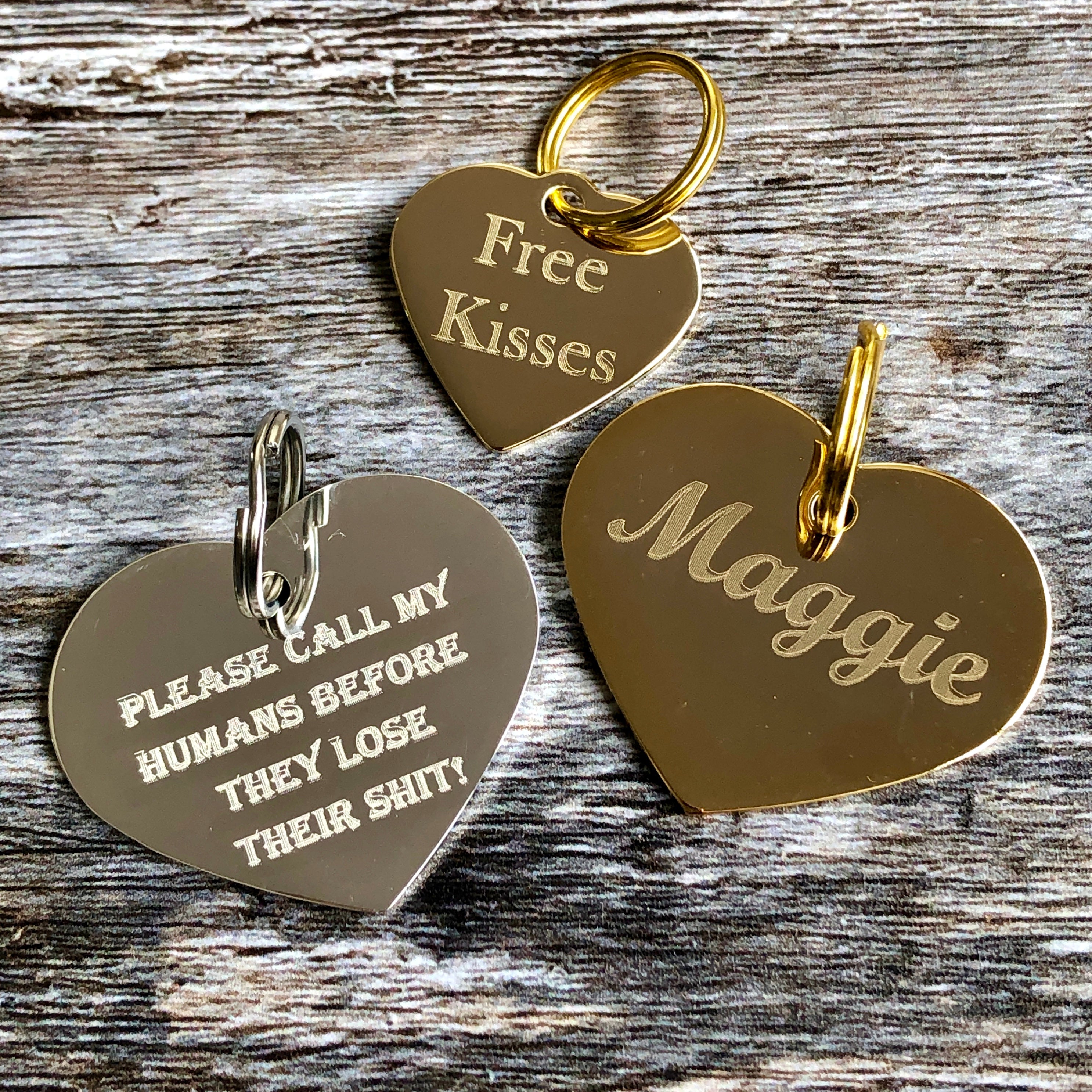gold & silver heart dog tags