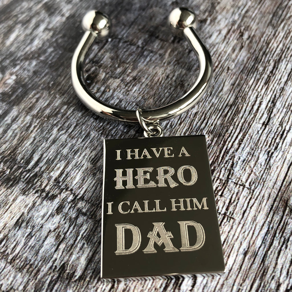 Silver rectangle hero dad keyring