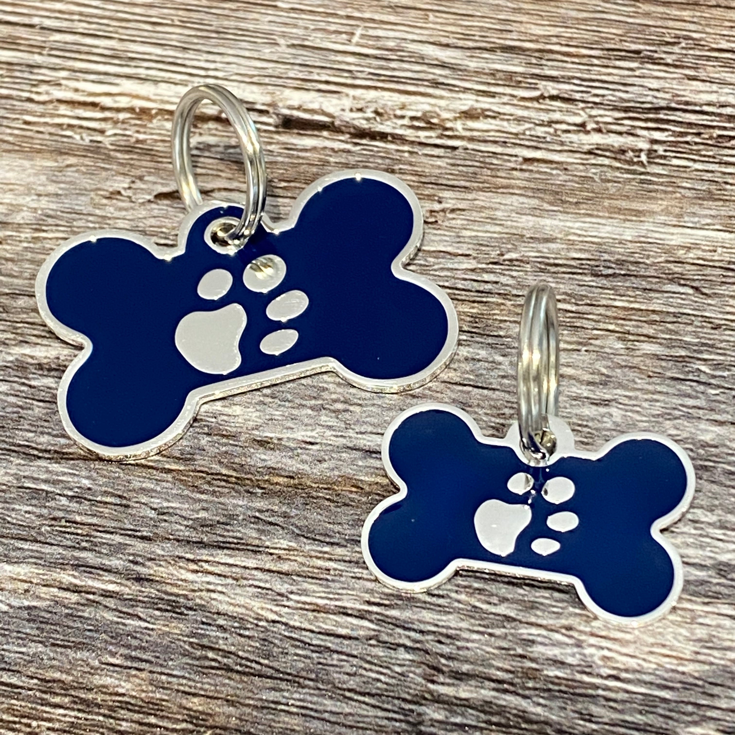 blue enamel bone dog tag